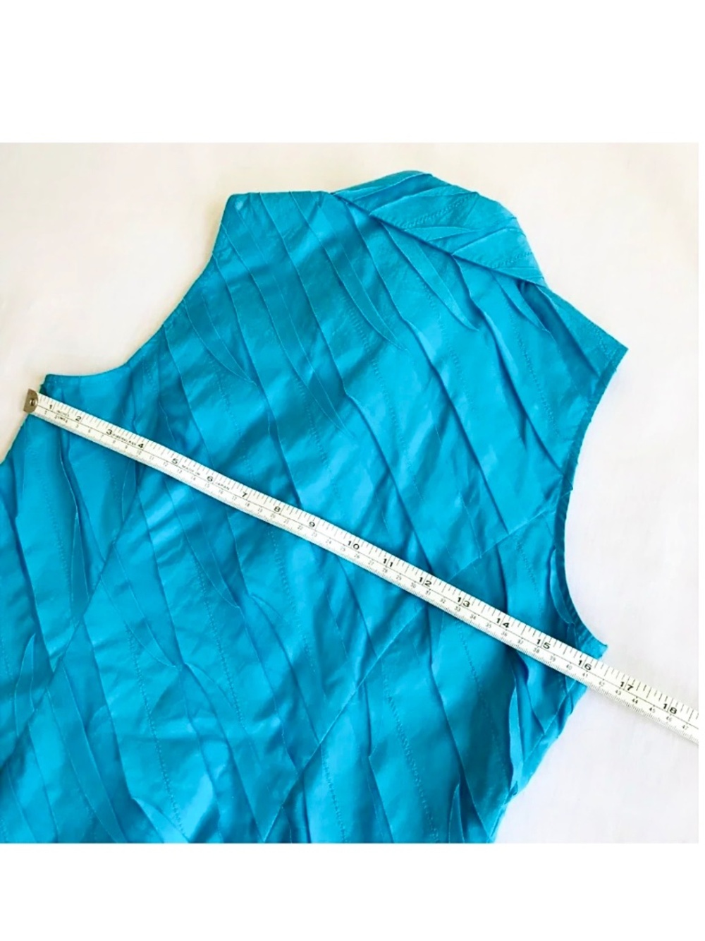 Vintage Y2K Lafayette 148 NY Blue Textured Pleated Sleeveless Shirt Petite 2 2P - Picture 11 of 14